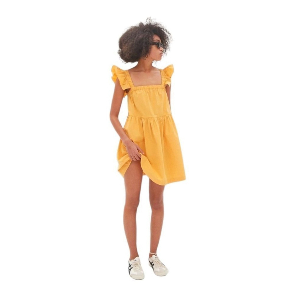 Madewell Gauze Autumn Wheat Flutter Sleeve Square Neck Babydoll Dress Sz 6 NWT